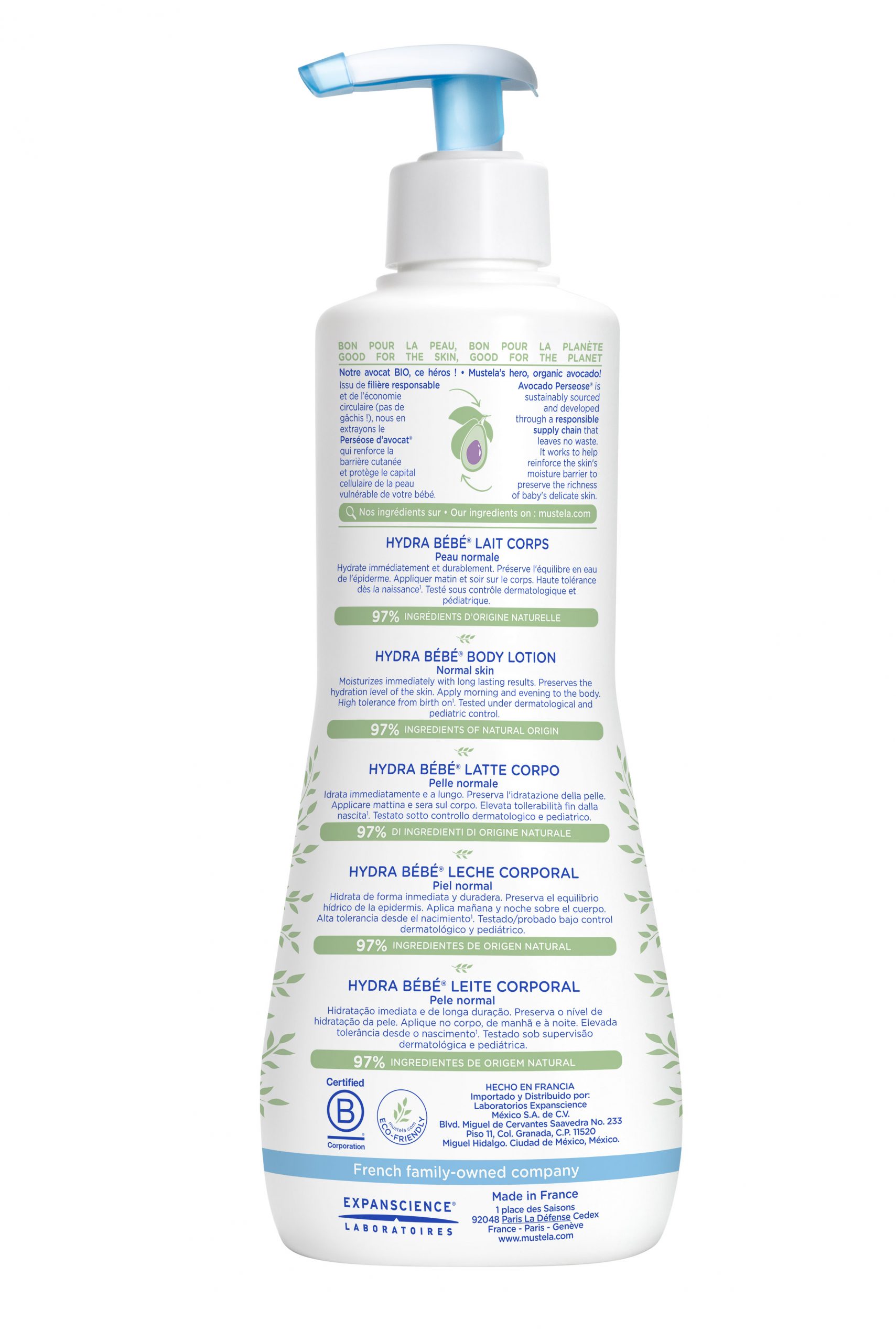 Hydra bebé leche corporal con Aguacate Bio Mustela 500 mL