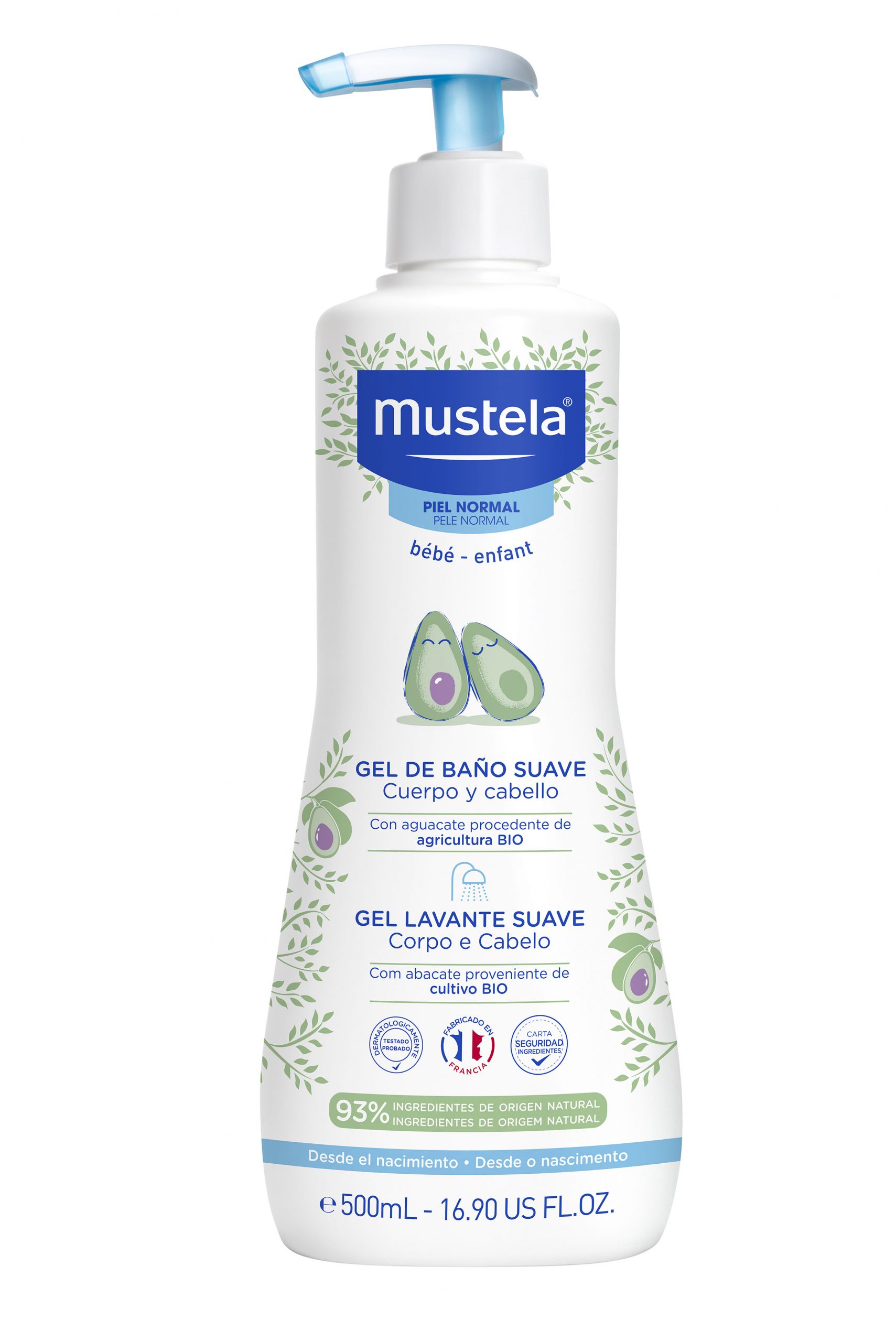 Gel de baño suave con Aguacate Bio Mustela 2×500 mL
