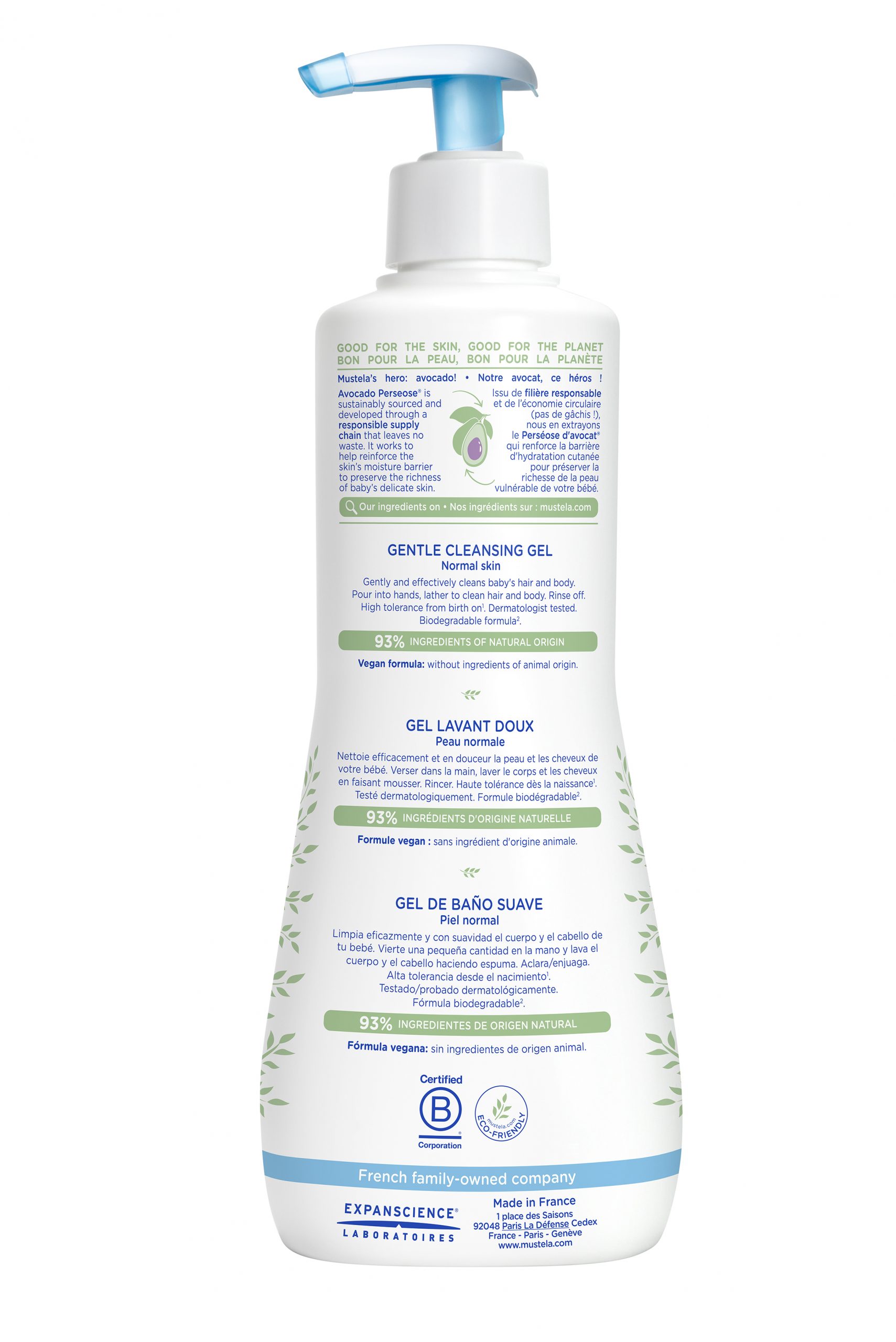 Gel de baño suave con Aguacate Bio Mustela 2×500 mL